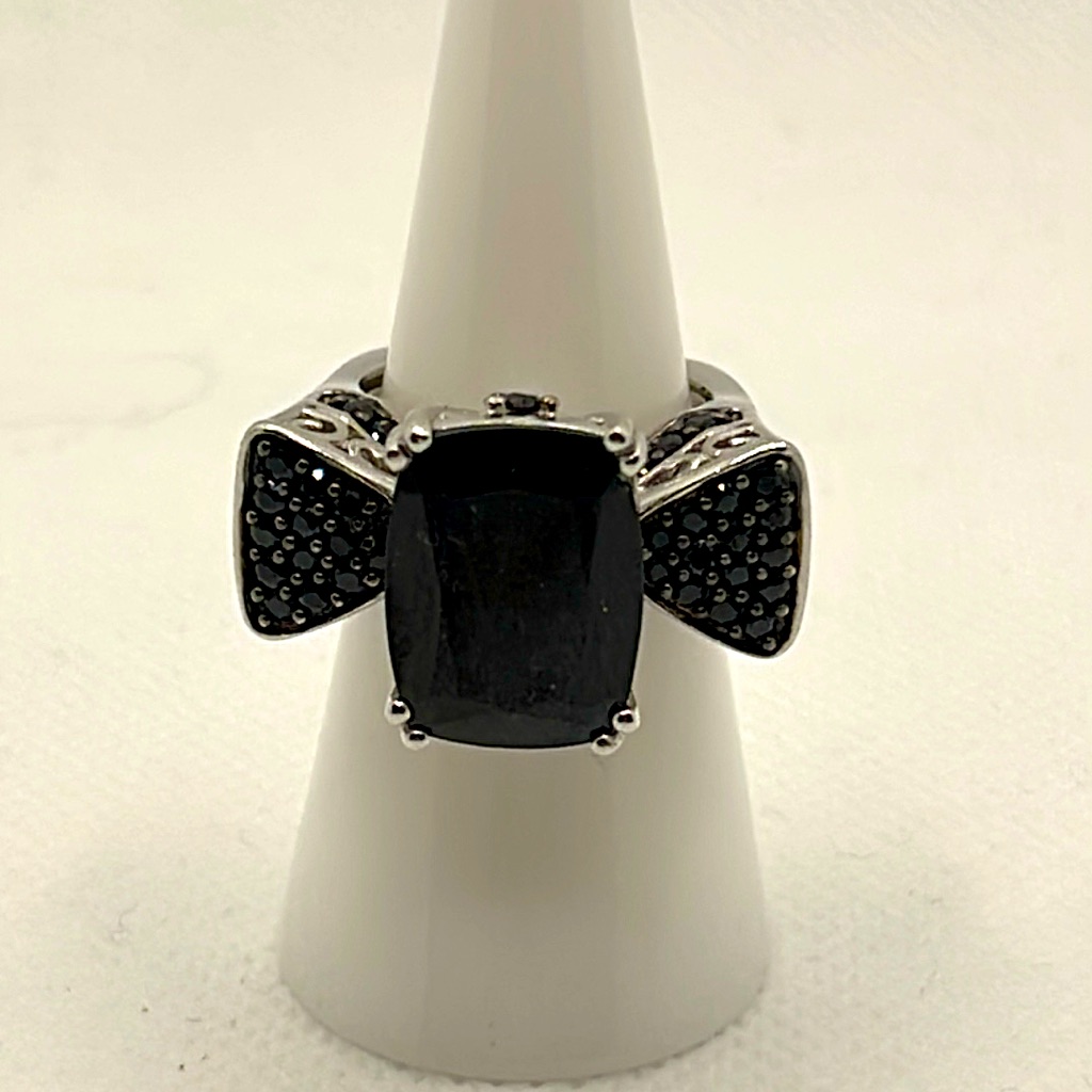 Black Agate 925 Sterling Silver Bow Statement Ring